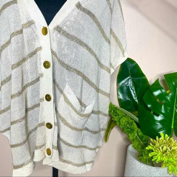 H&M Striped Sheer Knit Buttondown Cap Sleeves V-neckline Cardigan Top Sweater - Picture 2 of 5